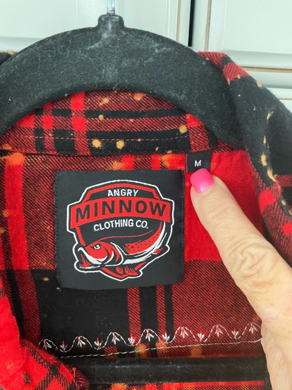Red Plaid Jean-Style Jacket with Graphic Back - Picture 2 of 3